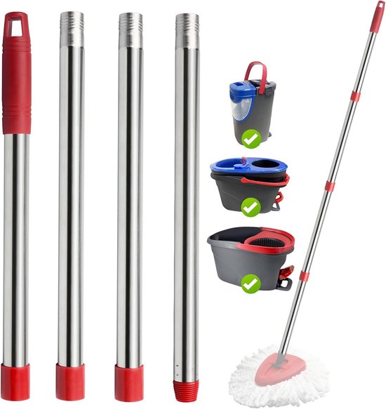 Dweil Handvat - Vervangende Stok - Vloeren Reinigen - Uitschuifbaar - 30-60 Inch - Rood