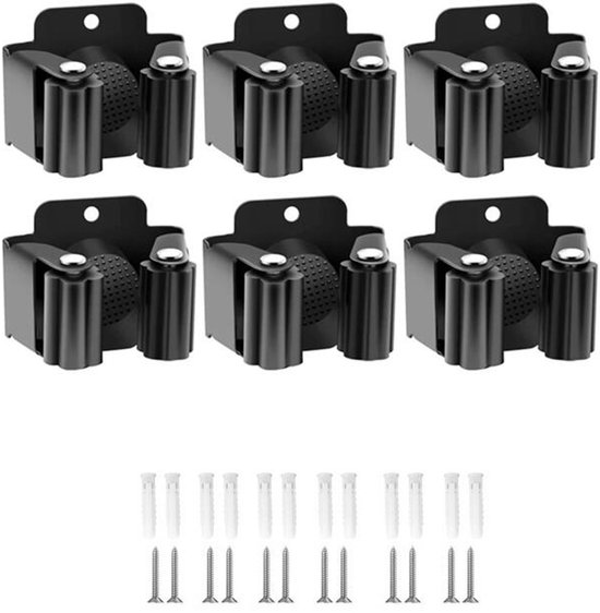 Dweilclip - 6 Stuks - Bezemhouder - RVS - Wandmontage - Mop Houder - Opberghaken - Bezem Ophangsysteem - Badkameraccessoires - Gereedschapshouder - Tuingereedschap - Met schroeven - Geschikt voor keukens, badkamers en tuinen - 5.2*4.6cm - Zwart van Merkloos	