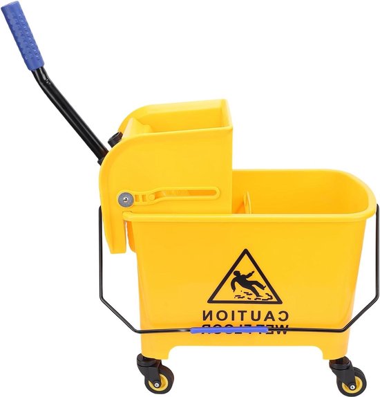 Dweilemmer met Pers - Schoonmaakwagen - Efficiënt Vloeren Reinigen - Zijwaartse Persfunctie - 20 Liter Capaciteit - Geel van Merkloos	