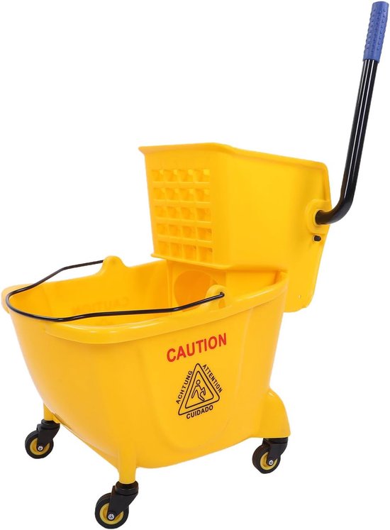 Dweilemmer met Pers - Vloerreiniger Wagen - Professioneel Schoonmaken - Zijpers Ontwerp - 24 Liter Capaciteit - Geel