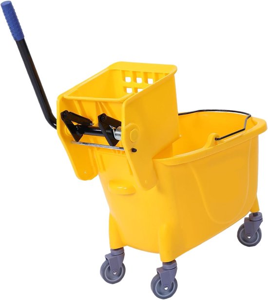 Dweilemmer met Wringer - Professionele Emmer - Vloeren Reinigen - Zijpers mechanisme - 32 Liter - Geel