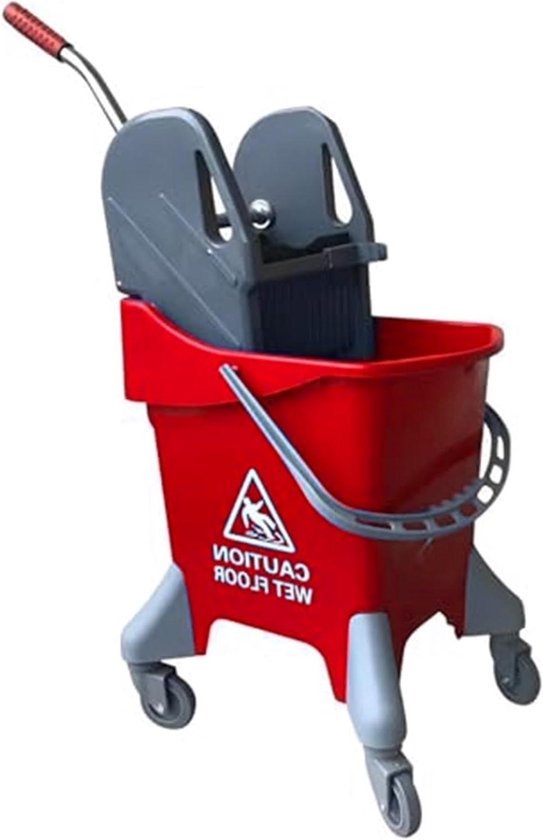 Dweilemmer met Wringer - Schoonmaakemmer Dweilwagen - Efficiënt Reinigen - Ergonomisch Ontwerp - 31 liter - Rood