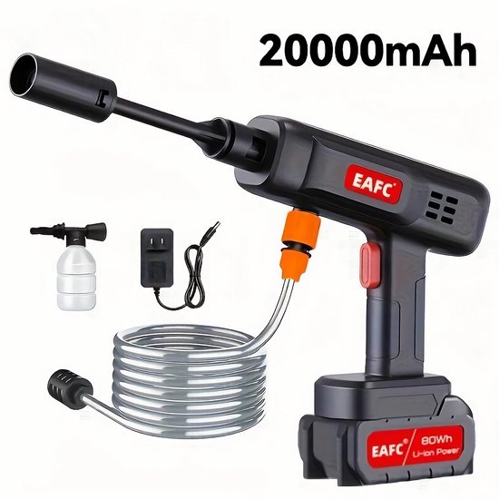 EAFC 60Bar 500W Draadloze Hogedrukreiniger - Auto Was Set - Terrasreinigers - Hogedrukspuit - Incl. 21V 80Wh Accu - Zwart van EAFC