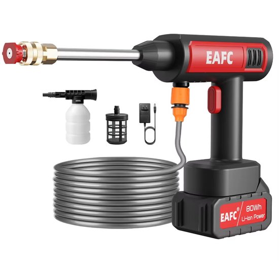 EAFC Hogedrukreiniger - Draadloze Hogedrukreiniger - Hogedrukreiniger Auto - Hogedrukreiniger Accu - Terrasreiniger - Hogedrukspuit - 21V-80Wh - 20000 mAh Accu - Luxe koffer - 40-60 minuten gebruik van EAFC