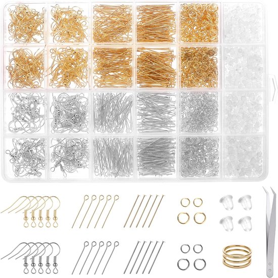 Earrings Making Kit - 2002 Pcs Supplies met Hooks - Jump Rings - Backs - Pins - Tweezers voor DIY Jewelry Making en Repairing van Merkloos	