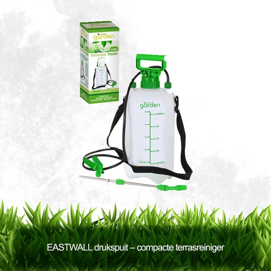 EASTWALL drukspuit 5 Liter – Compacte terrasreiniger – Handige druksproeier – Grondige reiniging - Drukspuit met een inhoud van 5 liter