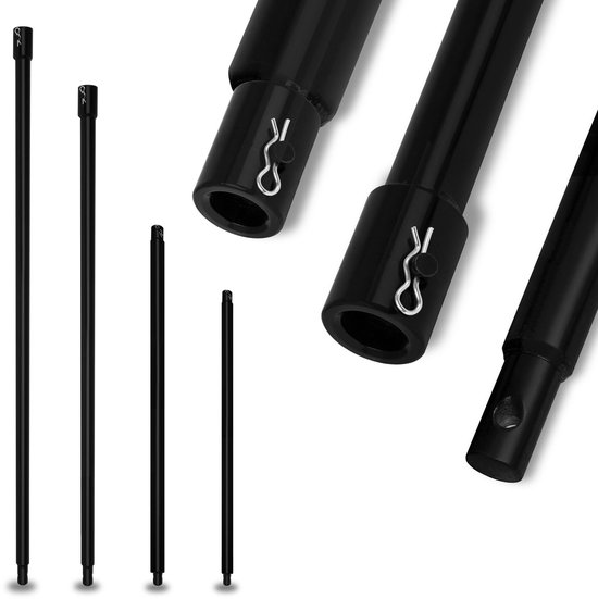 EBERTH Boorverlengstukken voor grondboor, grondboorset, 4 stuks, staal, lengte 400 mm, 600 mm, 800 mm, 1000 mm, opnamediameter 20 mm, zwart gelakt, steekverbinding met borgpen