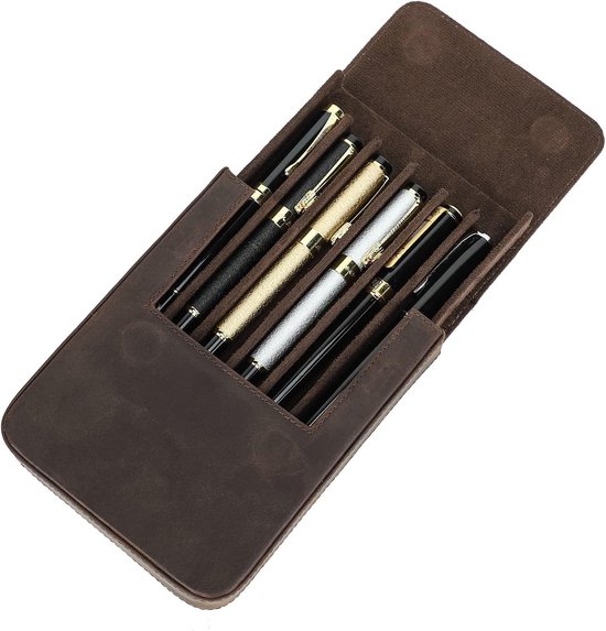 Echt lederen pennenetui, vintage 6 pennenhouder, pen beschermende hoes voor reizen, elegant bureauaccessoire, potloden organizer box van echt