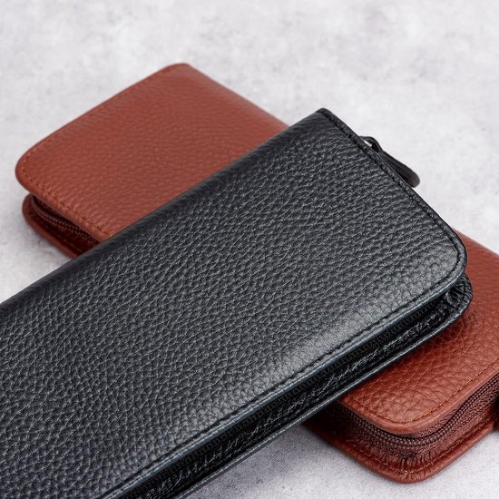 echt lederen vulpen case, 3 verdeelde slots, rits pen case pouch, handgemaakte display houder voor rollerball pen