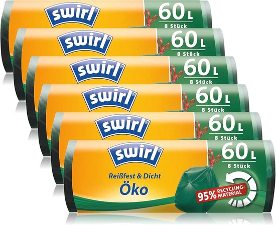 Eco-vuilniszakken met trekkoord 60 liter - 48 stuks - Donkergroen van Merkloos	