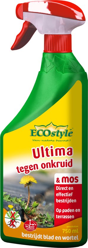 Ecostyle Ultima Onkruid & Mos Spray Onkruidverdelger - Paden & Terrassen - Bestrijdt Blad & Wortel - Onder Bomen & Struiken - Werkt Binnen 3 uur - 750 ML van Merkloos	
