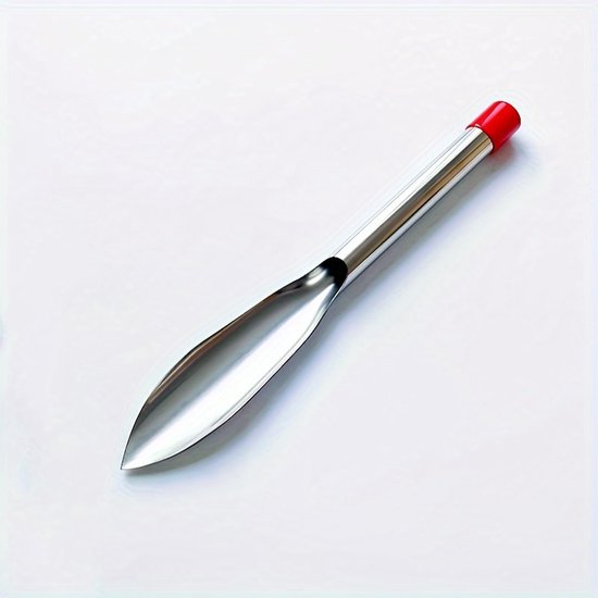 Een puntige roestvrijstalen tuinschep van 32,7 cm lang, voor gebruik in de tuin bij het oogsten van wilde groenten, het losmaken van de grond voor potplanten, het planten van bloemen en algemene tuinwerkzaamheden. van Merkloos	