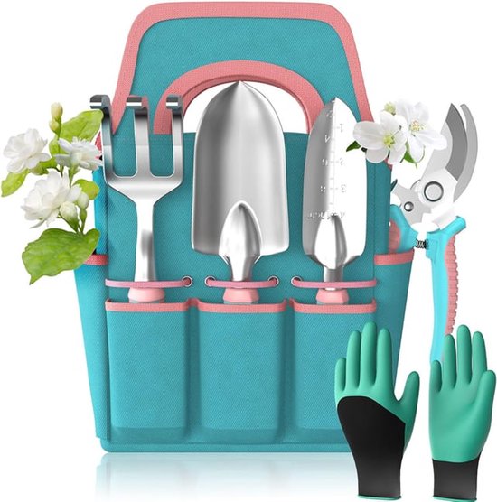 Een set van 6 tuingereedschappen, gemaakt van aluminiumlegering, met een tuintas; tuincadeau (eenvoudig). van Merkloos	