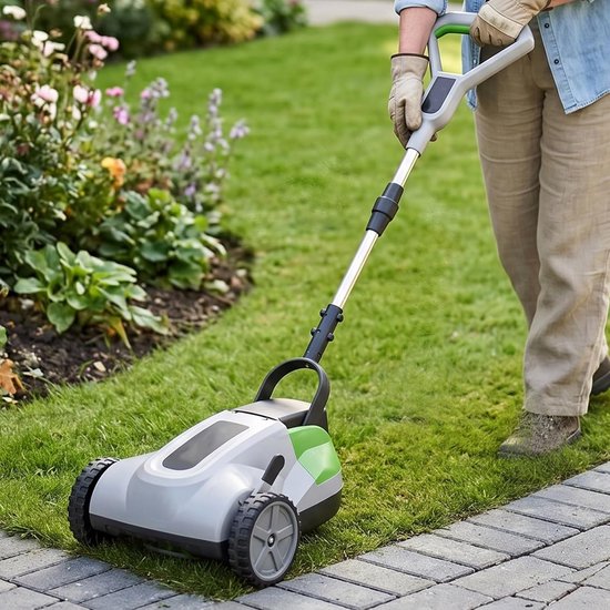Eenhands Grasmaaier - Accu Grastrimmer - Gazon Onderhouden - Ruimtebesparend Verticaal - 21cm Maaibreedte - Meerkleurig