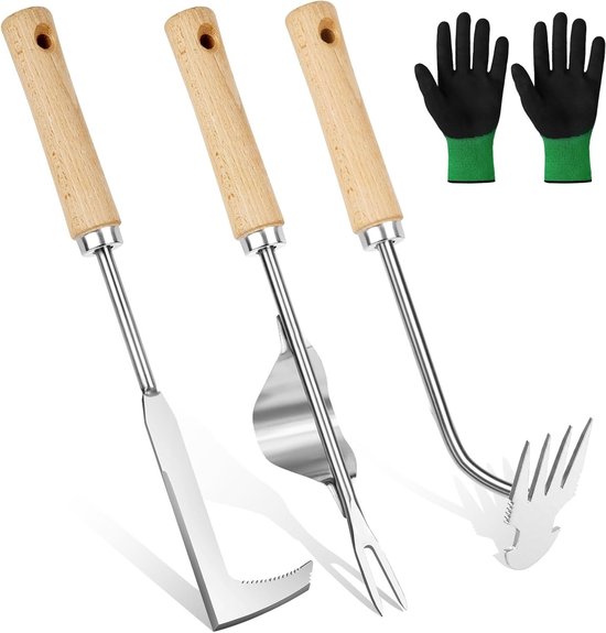 Effectieve Onkruidverdelger van RVS, Set van 4 Stuks, Ideaal voor Wortelonkruid en Tuinonderhoud