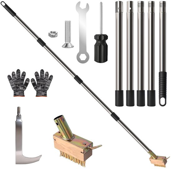 Effectieve voegenborstel voor onkruidverwijdering, 160 cm roestvrijstalen handgreep, 2-in-1 onkruidkrabber en mosreiniger met draadborstel voor schone voegen van Merkloos	
