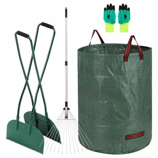 Efficiënte bladgrijper en bladhark set met lange handvatten en herbruikbare tuinafvalzakken van Merkloos	