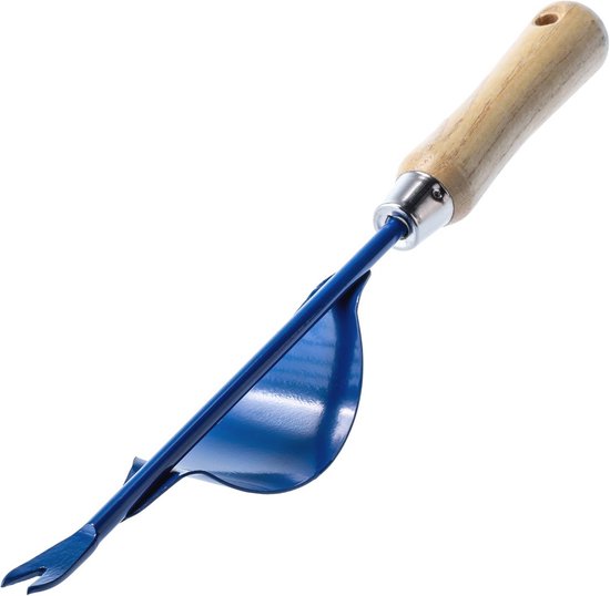 Efficiënte handmatige onkruidsteker van roestvrij staal met houten handvat (36,5 cm) van Merkloos	