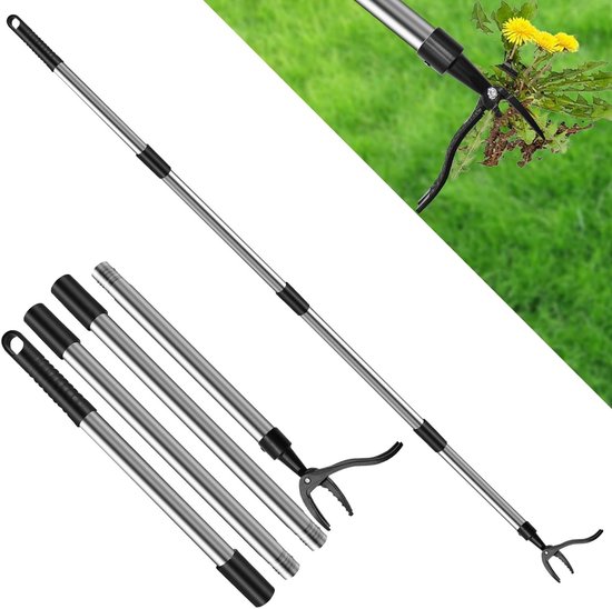 Efficiënte onkruidverwijderaar met lange steel van 148 cm, 4 klauwen en voetpedaal voor moeiteloze onkruidbestrijding, wortelverwijdering en gebruiksgemak