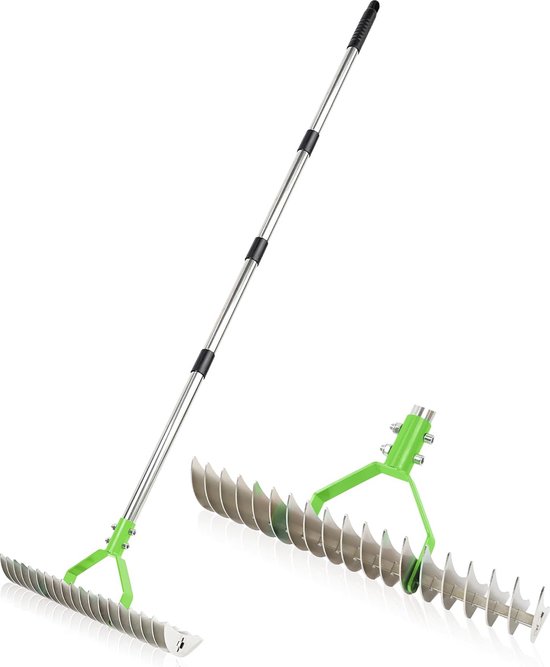 Efficiënte Rieten Hark voor Tuinonderhoud - 15 Inch Breed, Perfect voor het Verwijderen van Dood Gras van Merkloos	