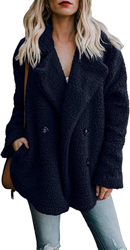EFOFEI Ladies Previous Leistentaschen Zweireihig Coatfaux Wool Cloak With Taschenplüsch Outerwear