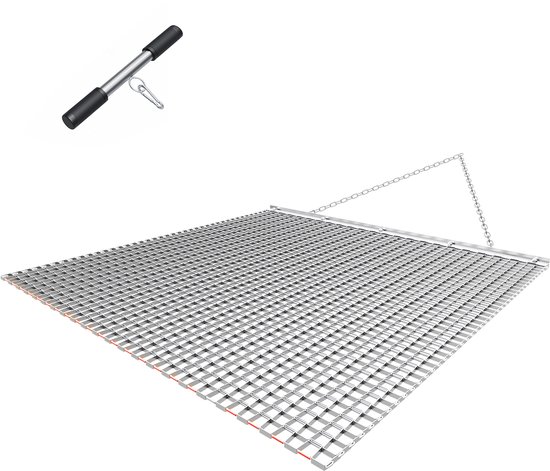 Eg 122x122 cm, Weide-Eg en Akker-Eg van Gegalvaniseerd Staal met Sleepketting, Geschikt voor ATV's, UTV's en Tractoren Om Grindwegen, Paden en Velden Te Egaliseren