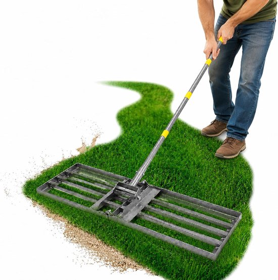 Egaliseerhark 76 x 25 cm met 213 cm Steel, Gazon Nivelleer Gereedschap voor Grond en Gras, Geschikt voor Zand, Aarde en Topdressing, Stevig en Duurzaam Tuingereedschap