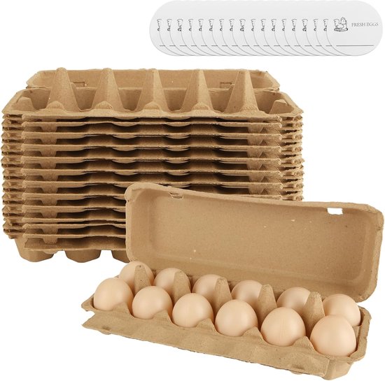 Eggdozen - 12 Stuks - Karton - Biologisch Afbreekbare Eieren Dozen met Deksel - Inclusief Stickers - Bruin van Merkloos	