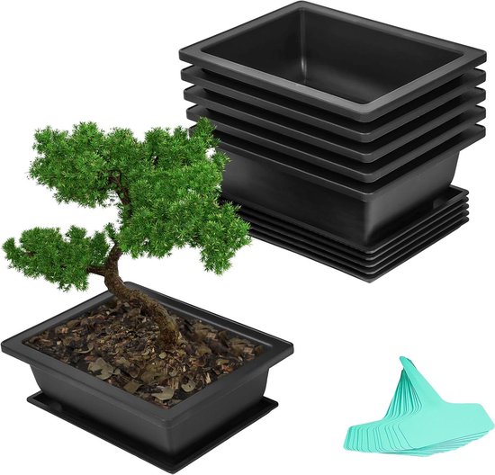 EGoods - 6-delige Set Trainingspotten en Bevochtigingstrays voor Bonsai - Plastic Groeipotten voor Bonsai, Bloemen en Vetplanten - 16,5 x 22,5 cm van Merkloos	