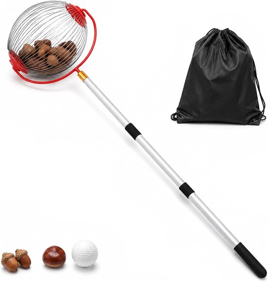 Eikelraper - Fruitverzamelaar - Golfbalverzamelaar - Uitschuifbare Handgreep - Flexibele Roestvrijstalen Draadrollen - Inclusief Opbergtas - Tuingereedschap