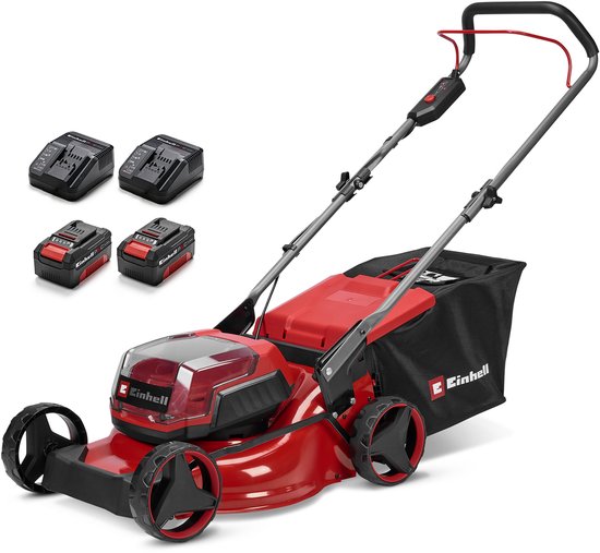Einhell Accu Grasmaaier GC-CM 36/42 Li BL Kit - Power X-Change - 36 V/Li-ion - Maaibreedte: 42 cm - Aanbevolen gazonoppervlakte: tot 400 m² - 50 L opvangzak - Maaihoogte: 25-75 mm - Incl. 2x43.0 Ah accu en 2 opladers
