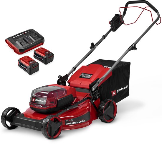 Einhell Accu Grasmaaier GC-CM 36/51 S Li BL Kit - Power X-Change - 36 V/Li-ion - Maaibreedte: 51 cm - Aanbevolen gazonoppervlakte: tot 750 m² - 50 L opvangzak - Maaihoogte: 25-80 mm - Incl. 2x 5.2 Ah accu en 1 DUO-lader