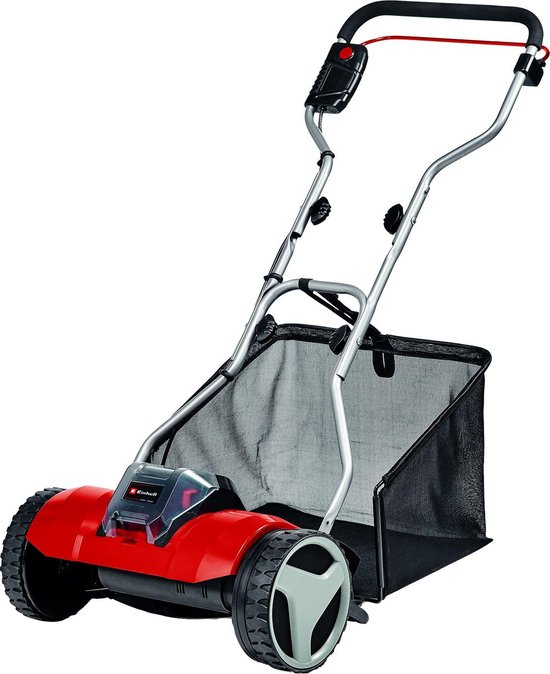Einhell Accu Kooimesmaaier GE-HM 18/38 Li Solo - Power X-Change - 18 V/Li-Ion - 890 t/min - 38 cm - 45 L - Met accu ondersteuning of hand aangedreven - Geschikt voor 400 m² - Excl. accu en lader van Einhell