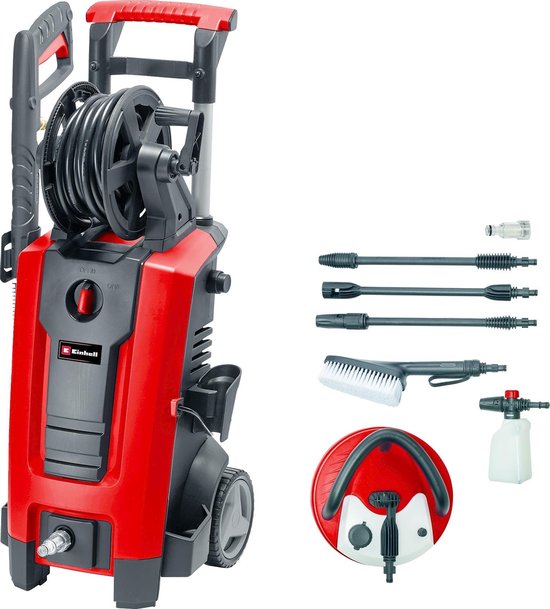 Einhell Elektrische Hogedrukreiniger TC-HP 170 - 2300 W - Max. 170 bar - 420 l/u - Incl. 10m hogedrukslang, pistool, lans, diverse sproeiers, borstel, schuimsproeier en terrasreiniger met reservoir van Einhell