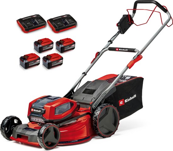 Einhell Professional Accu Grasmaaier GP-CM 36/52 S BL Li Kit - Power X-Change - 36 V/Li-ion - Maaibreedte: 52 cm - Aanbevolen gazonoppervlakte: tot 1200 m² - 65 L opvangzak - Maaihoogte: 25-80 mm - Incl. 4x 5.2 Ah Accu en 2x DUO-lader van Einhell
