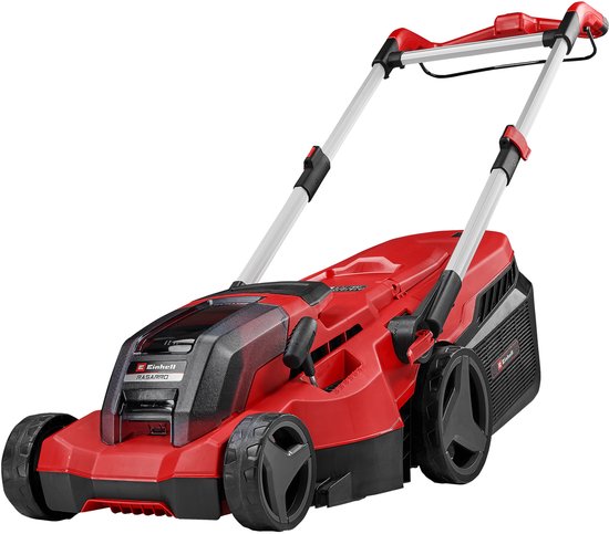 Einhell Professional Accu Grasmaaier RASARRO 36/38 Li Kit - Power X-Change - 36 V/Li-ion - Maaibreedte 38 cm - Aanbevolen gazonoppervlakte: tot 450 m² - 45 L opvangbak - Maaihoogte: 25-75 mm - Mulching functie - Incl. 2x 4.0Ah + 1x DUO-lader van Merkloos	