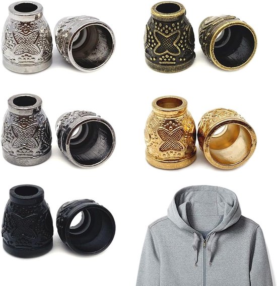 EIR 10 stuks metalen koordstoppers van metaal, kabelsluiting, kabeleindstukken, metalen koord, stoppers voor kleding, voor touwen, veters, koorden, mantels, rugzak, Zwart, CM van Merkloos	