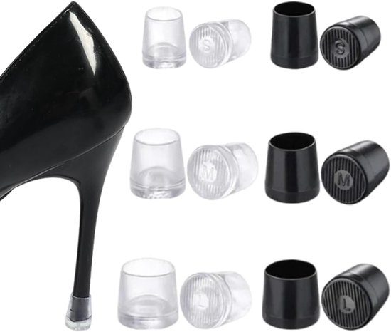 EIR 6 Pairs Stiletto Heel Protectors, Heel Protectors for Women Shoes, Heel Protection, High Heels, Rubber Sole Protector, High Heel Shoes, Size S/M/L, Black, CM, Black van Merkloos	