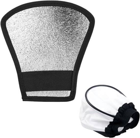 EIROVYA 2 stuks flitsdiffuser, 2 in 1 zilver/wit reflector, flitssoftbox met elastiek geschikt voor Nikon, Canon, Sony, Yongnuo Speedlite, Wit, 1 van EIROVYA