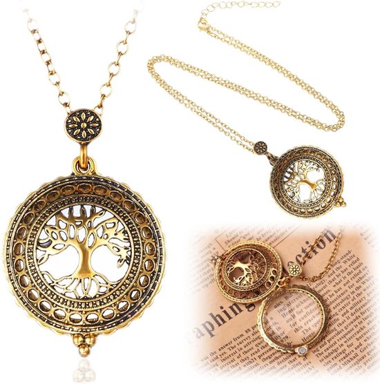 EIROVYA Halsketting met vergrootglas Boom van het leven, vergrootglas halsketting hangend vergrootglas draagbaar leesvergrootglas voor het lezen van boeken, kranten, 1 stuk, Zilver, M van EIROVYA