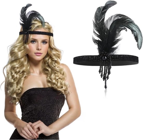 EIROVYA Rockabilly accessoires voor dames, jaren 20-accessoires, hoofdband voor dames, Gatsby-kostuum, jaren 20, flapper veer, haarband, zwart, 1 stuk, Brons, M van Merkloos	