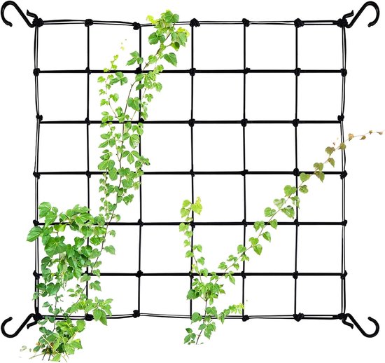 Elastisch net voor klimplanten - steunnet voor tentplanten - 60 x 60 cm - groenteplanten - groenten en bloemen (zwart) van Merkloos	