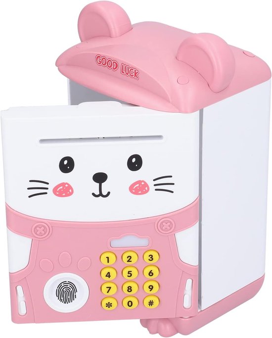 Electronic Fingerprint Code Lock for Kids, Mini ATM Auto Scroll Paper Money Money Box One Click Story Machine with Music Light van deAO