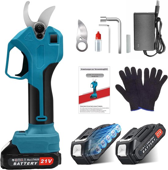 Elektrische accusnoeischaar 500W – 25 mm snijdiameter – 2× 2000 mAh accu – 1-2 uur werktijd – borstelmotor – tuinschaar van Merkloos	