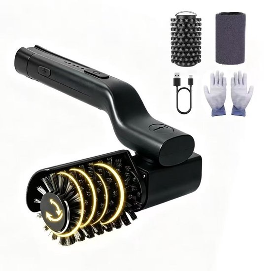 Elektrische barbecueborstel met 360° draaibare stalen rolborstel, snoerloze reiniger voor hardnekkige olievlekken op barbecues, afneembare en wasbare barbecueborstelset.