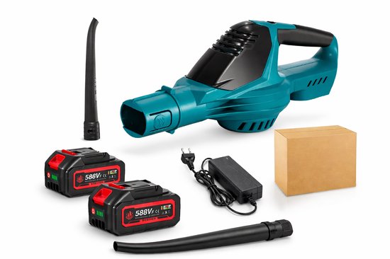 Elektrische Bladblazer - Borstelloze Motor - 5500W - 46000 TPM - 180 M/S Windsnelheid - 16m³ Luchtvolume - 5 Versnellingen - Bladeren Sneeuw Stof Reinigen - Tuin Terras Oprit - Inclusief 2x 18V Lithium Accu en Oplader van Merkloos	