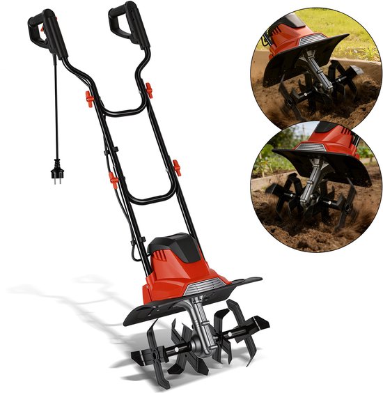 Elektrische Cultivator Grondfrees Tuinfrees voor Efficiënte Tuinbewerking, 1050 W rode en zwarte elektrische grondfrees van Merkloos	