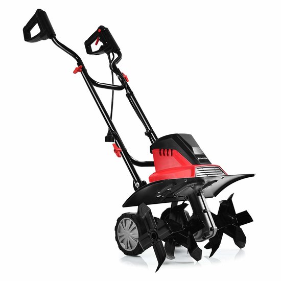 Elektrische Cultivator – Tuinfrees – Grondbewerker – Mini Tiller – Elektrische Hark – 13,5 Amp Motor – 6 Scherpe Messen – Inklapbaar Handvat – Verstelbare Wielen – Rood/Zwart van Merkloos	