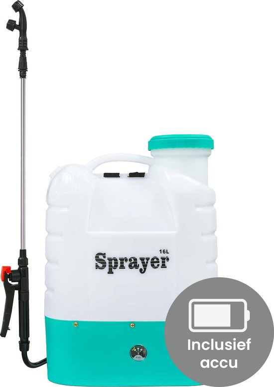 Elektrische Drukspuit 16 liter – Batterij Rugspuit met Automatische Pomp 3.1L/min – RVS Telescopische Lans – Sproeikoppen – Oplaadbare 12V Accu – Tuinspuit – Onkruidspuit – Plantenbesproeier
