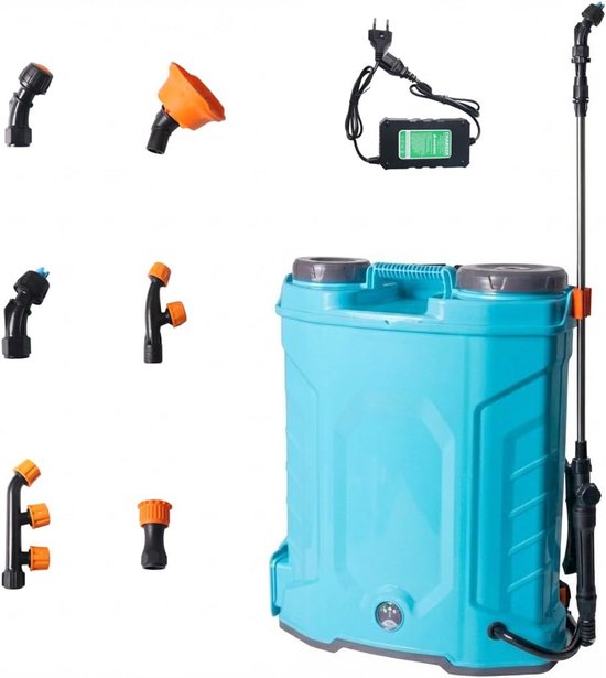 Elektrische Drukspuit 16 Liter Rugspuit met 6 Sproeikoppen en Telescopische Lans van Merkloos	